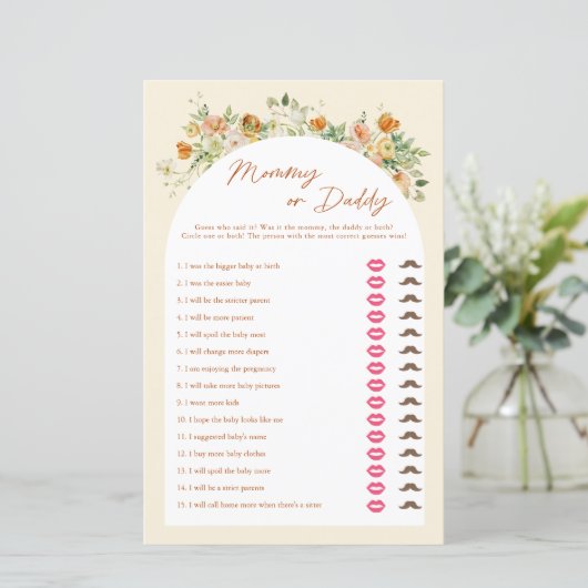 Spring Floral Baby Shower Mommy oder Daddy Game (Stehend Vorderseite)