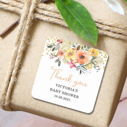 Spring Floral Baby Shower Quadratischer Aufkleber