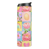 Spring Floral Blossoms Heart Checkerboard Pattern Thermosbecher (Nach links gedreht)