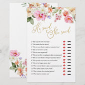 Spring Floral Bridal Shower He Said She Said Game (Vorne/Hinten)