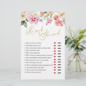 Spring Floral Bridal Shower He Said She Said Game (Stehend Vorderseite)