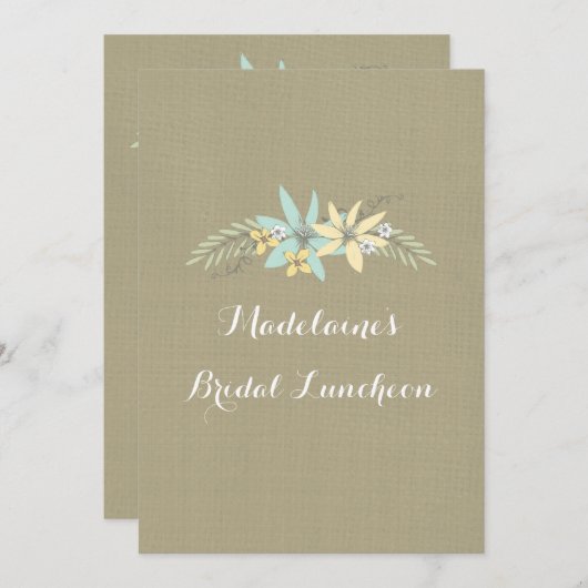 Spring Floral Burlap Bridal Lunch Invitations Einladung (Vorne/Hinten)