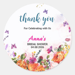 Spring Floral Butterfly Garden Bridal Showers Runder Aufkleber