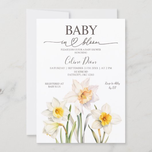 Spring Floral Daffodil Baby Shower Einladung (Vorderseite)