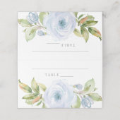 Spring Floral Dusty Blue Wedding Platzkarte (Außenseite Aufgefaltet)