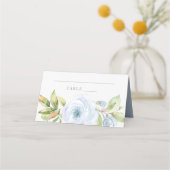 Spring Floral Dusty Blue Wedding Platzkarte (Vorderseite)
