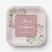 Spring Floral Dusty Rose Boho Wassercolor Hochzeit Pappteller (Vorderseite)