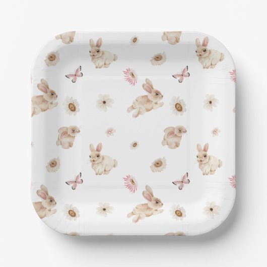 Spring Floral Easter Bunny Baby Shower Pappteller (Vorderseite)