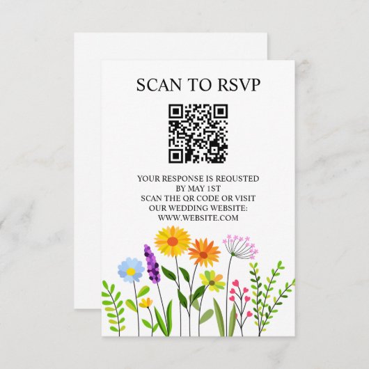 Spring Floral Elegant QR Code Wedding RSVP Begleitkarte (Vorne/Hinten)