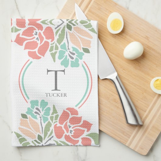 Spring Floral Family Monogram Kitchen oder Geschirrtuch (Viertel Falte)