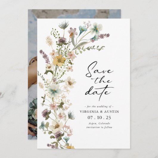 Spring Floral Foto Save the Date Card (Vorne/Hinten)