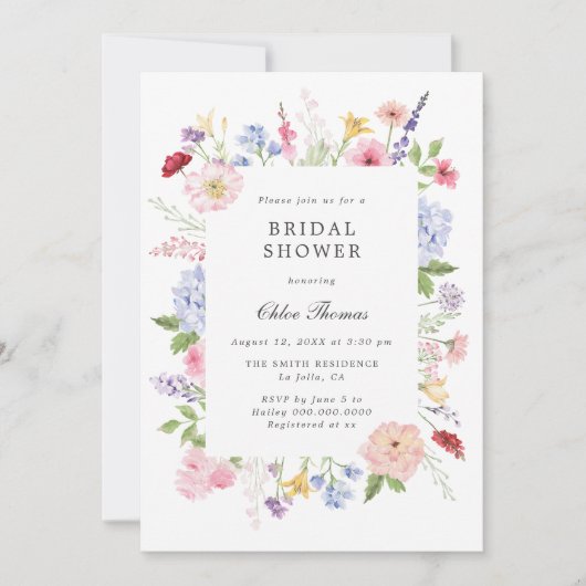 Spring Floral Frame Bridal Shower Einladung (Vorderseite)