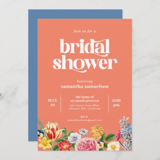 Spring Floral Garden Party Brautparty Einladung (Vorne/Hinten)