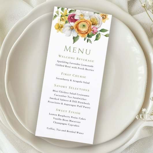 Spring Floral Garden Party Menu Menükarte
