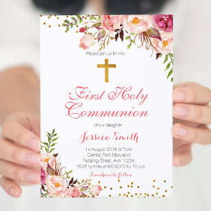 Spring Floral Girl Christening Einladungskarte Einladung