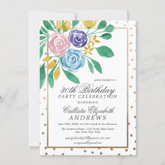 Spring Floral Gold Confetti Wasserfarbe Geburtstag Einladung