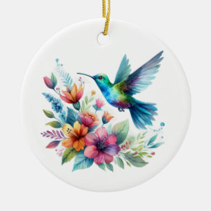 Spring Floral Hummingbird Keramik Ornament