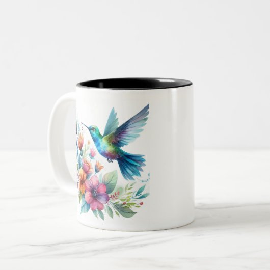 Spring Floral Hummingbird Zweifarbige Tasse (Vorderseite Links)