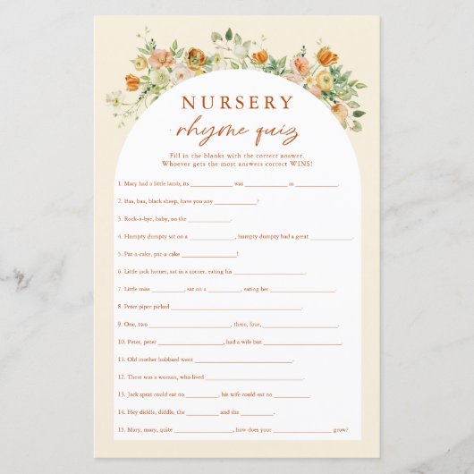 Spring Floral Kinderzimmer Rhymes Quiz Baby Showsp (Vorderseite)