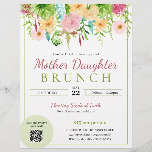Spring Floral Mother Daughter Church Brunch Flyer (Vorne)