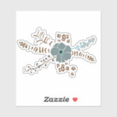 Spring Floral Motif Aquamarin Brown Gray Whimsical Aufkleber (Blatt)