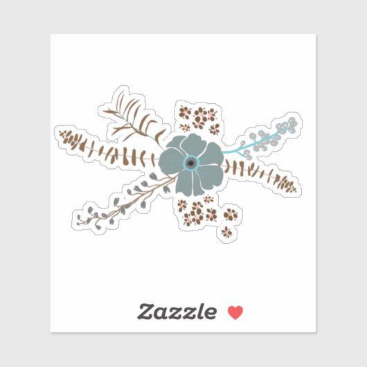 Spring Floral Motif Aquamarin Brown Gray Whimsical Aufkleber (Blatt)