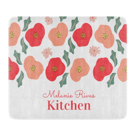 Spring Floral Muster Hand Drawn Greenery Küche Schneidebrett (Vorderseite)