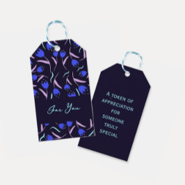 Spring Floral Pattern Dark Blue Geschenkanhänger