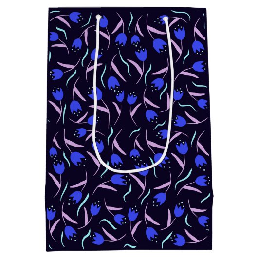 Spring Floral Pattern Dark Blue Mittlere Geschenktüte (Rückseite)