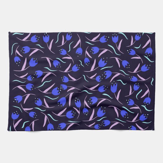 Spring Floral Pattern on Dark Blue Background Geschirrtuch (Horizontal)