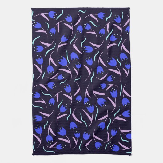 Spring Floral Pattern on Dark Blue Background Geschirrtuch (Vertikal)