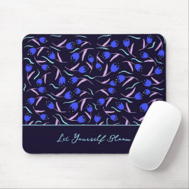 Spring Floral Pattern on Dark Blue Background Mousepad