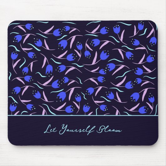 Spring Floral Pattern on Dark Blue Background Mousepad (Vorne)