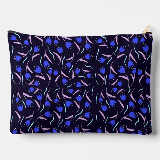 Spring Floral Pattern on Dark Blue Background Zubehörtasche (Rückseite)