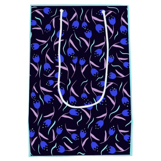 Spring Floral Pattern Turquoise Mittlere Geschenktüte (Rückseite)