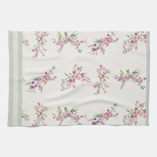 Spring Floral Pattern Watercolor Botanical Geschirrtuch (Horizontal)