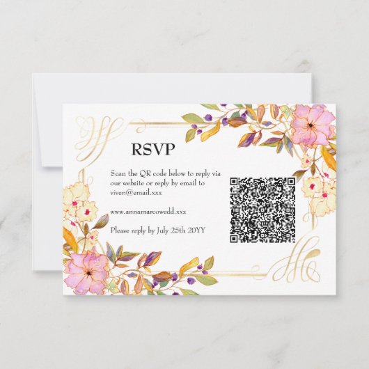 Spring Floral QR Code Rsvp Card Karte (Vorderseite)