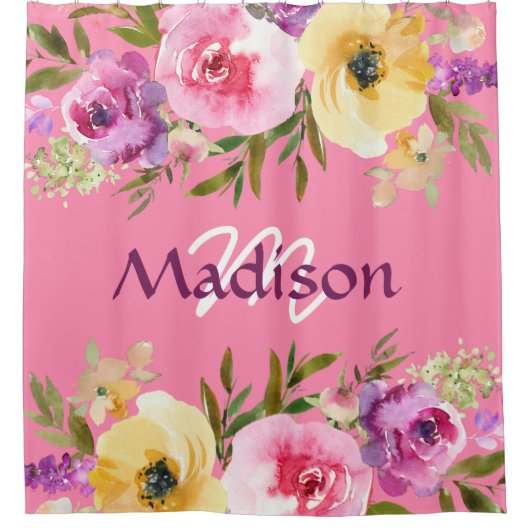 Spring Floral Trendy Girly Monogram Duschvorhang (Vorderseite)