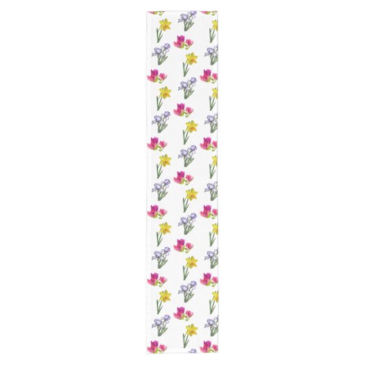 Spring Floral Tulips Daffodils Irises Kurzer Tischläufer (Vorderseite)