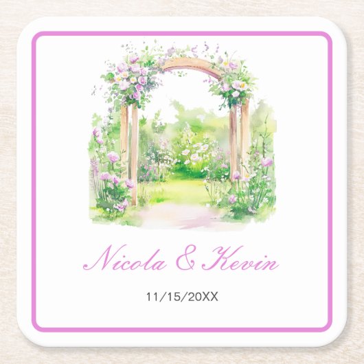 Spring Floral Wedding Arch Rechteckiger Pappuntersetzer (Vorderseite)