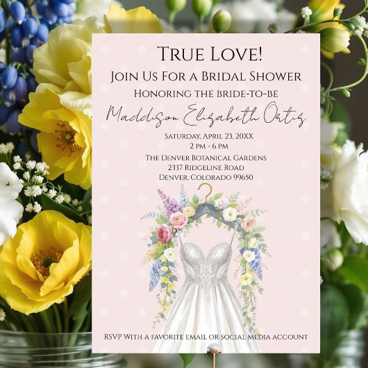 Spring Floral Wedding Dress Bridal Shower Invite Einladung