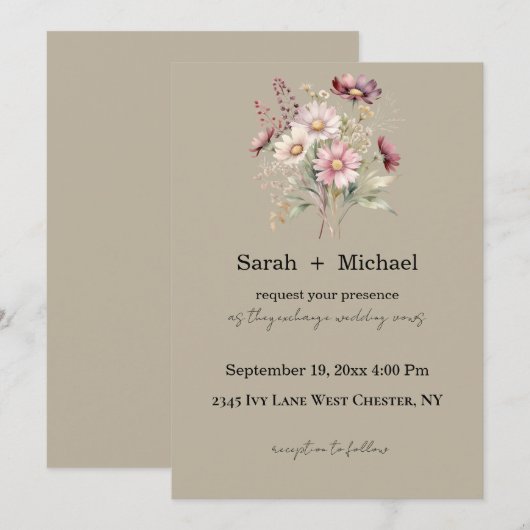 Spring Floral Wedding Invitation Einladung (Vorne/Hinten)
