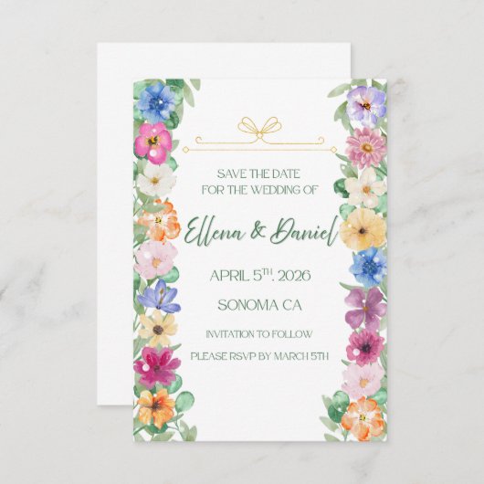 Spring Floral Wildflower save the date (Vorne/Hinten)
