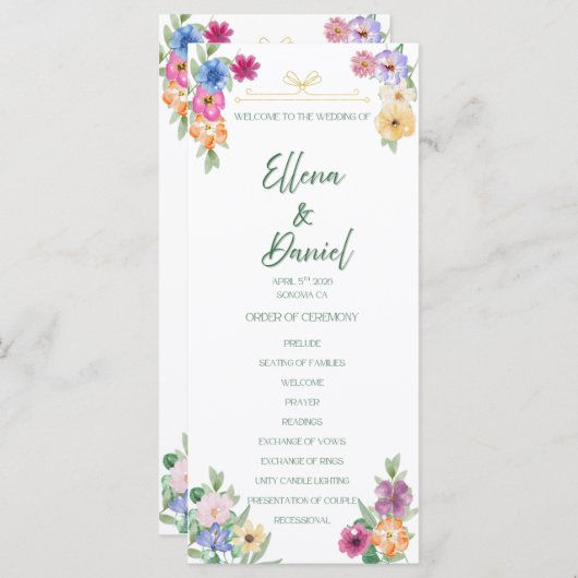 Spring Floral wildflower wedding program Programm (Vorne/Hinten)