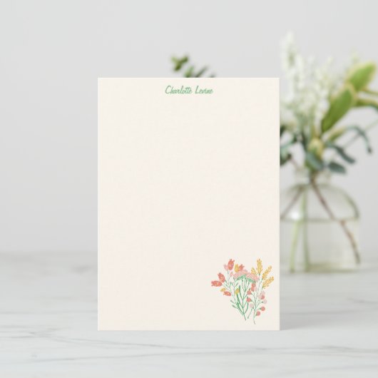 Spring Floral Wildflowers Personalized Stationery Dankeskarte (Stehend Vorderseite)