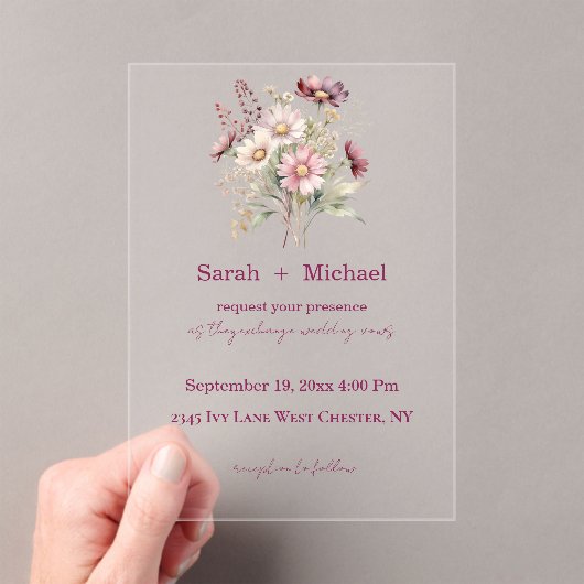 Spring Floral Wine Acrylic Wedding Invitation Acryleinladungen (Insitu (Handheld))