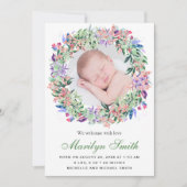 Spring Floral Wreath Foto Birth Announcement Ankündigung (Vorderseite)