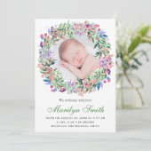 Spring Floral Wreath Foto Birth Announcement Ankündigung (Stehend Vorderseite)