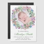 Spring Floral Wreath Foto Birth Announcement Magneteinladung (Vorne/Hinten)