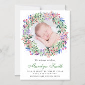 Spring Floral Wreath Foto Birth Announcement Magneteinladung (Vorderseite)